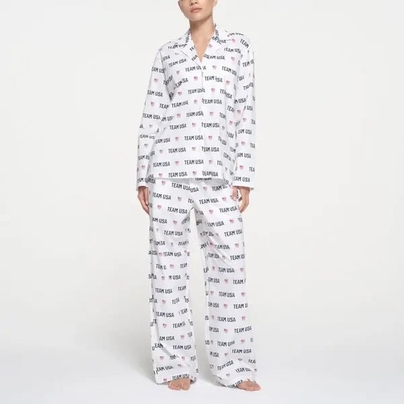 SKIMS Other - NWT SKIMS FOR TEAM USA COTTON POPLIN SLEEP OLYMPIC LONG SET